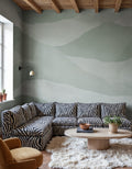 Misty Peaks wall mural by Rebel Walls in Green – Light Green, styled room