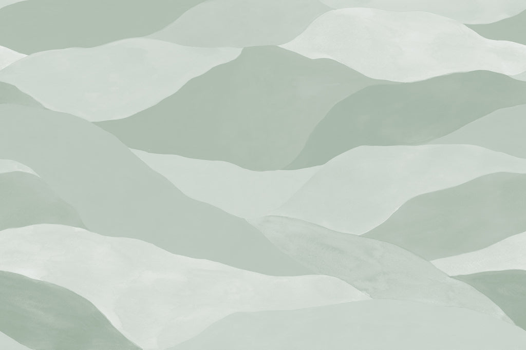 Misty Peaks wall mural by Rebel Walls in Green – Light Green, flat swatch