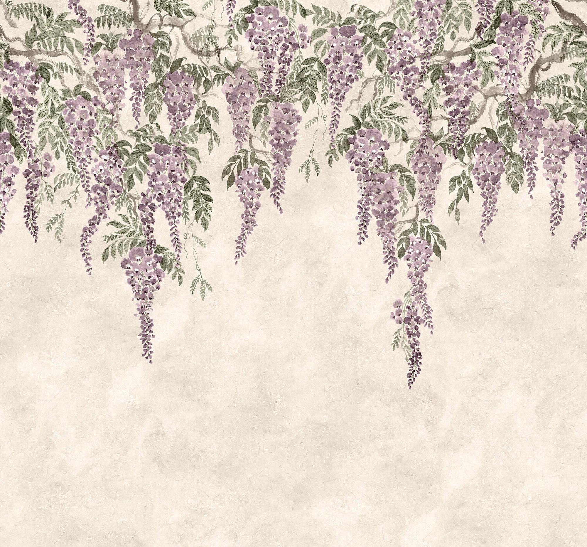 Whispers Wisteria wall mural by Rebel Walls in Purple, flat swatch