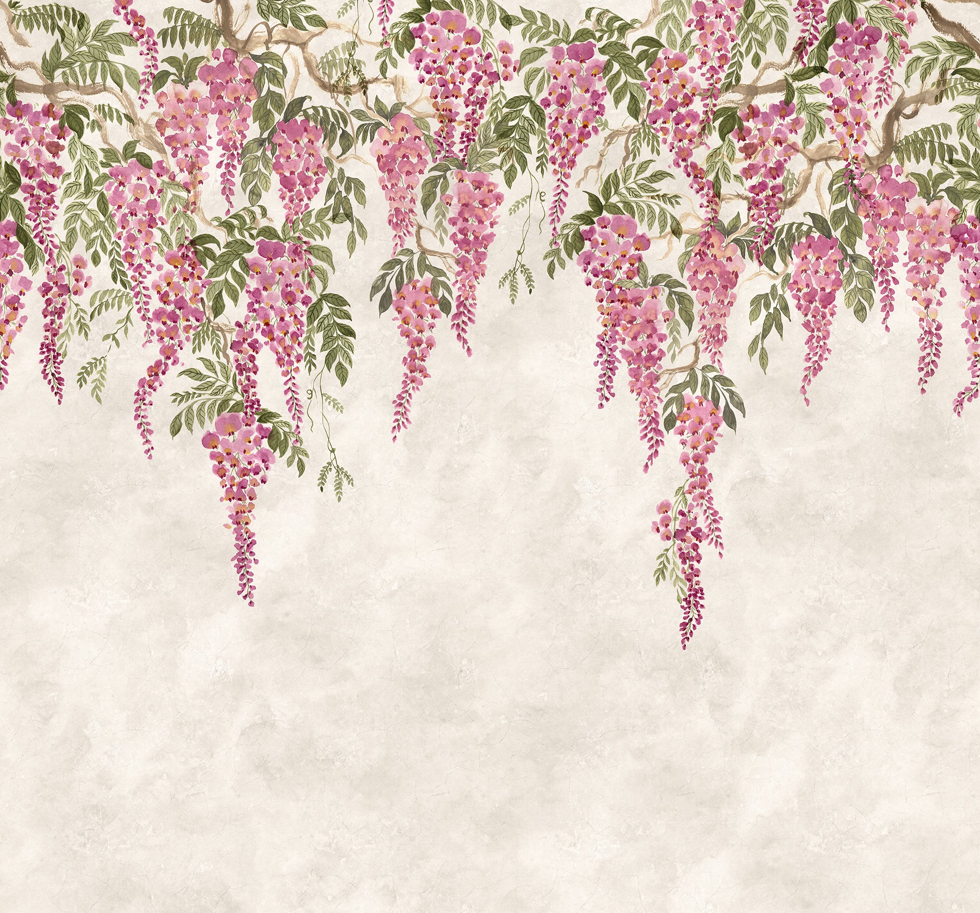 Whispers Wisteria wall mural by Rebel Walls in Pink, flat swatch