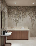 Whispers Wisteria wall mural by Rebel Walls in Grey, styled room