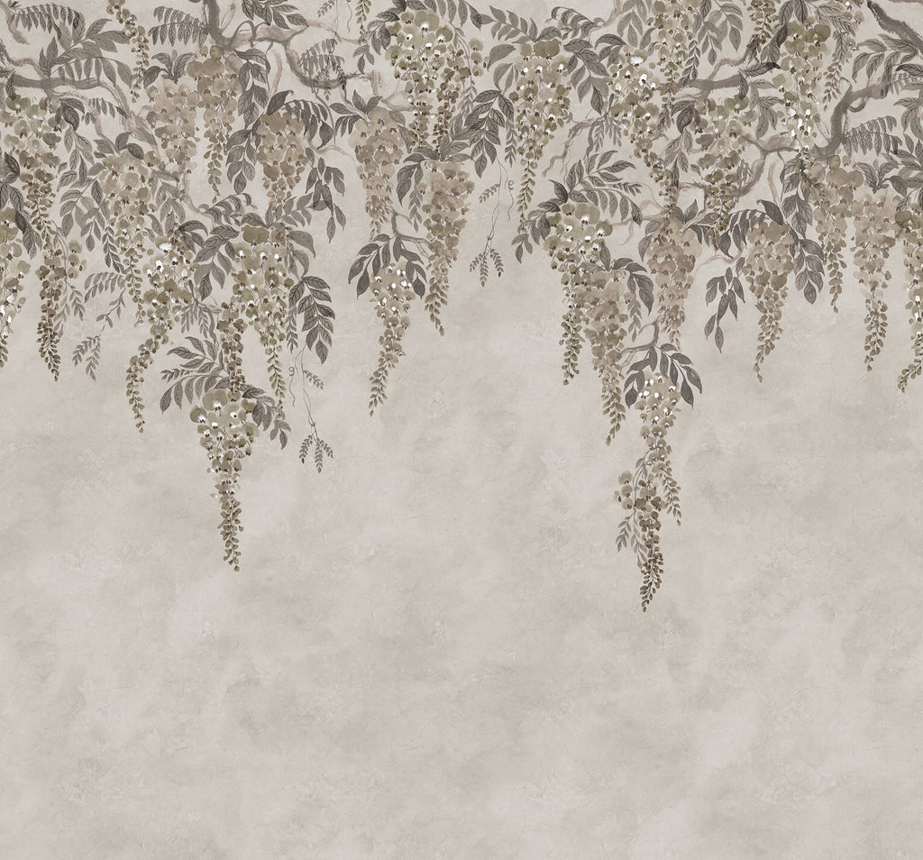 Whispers Wisteria wall mural by Rebel Walls in Grey, flat swatch