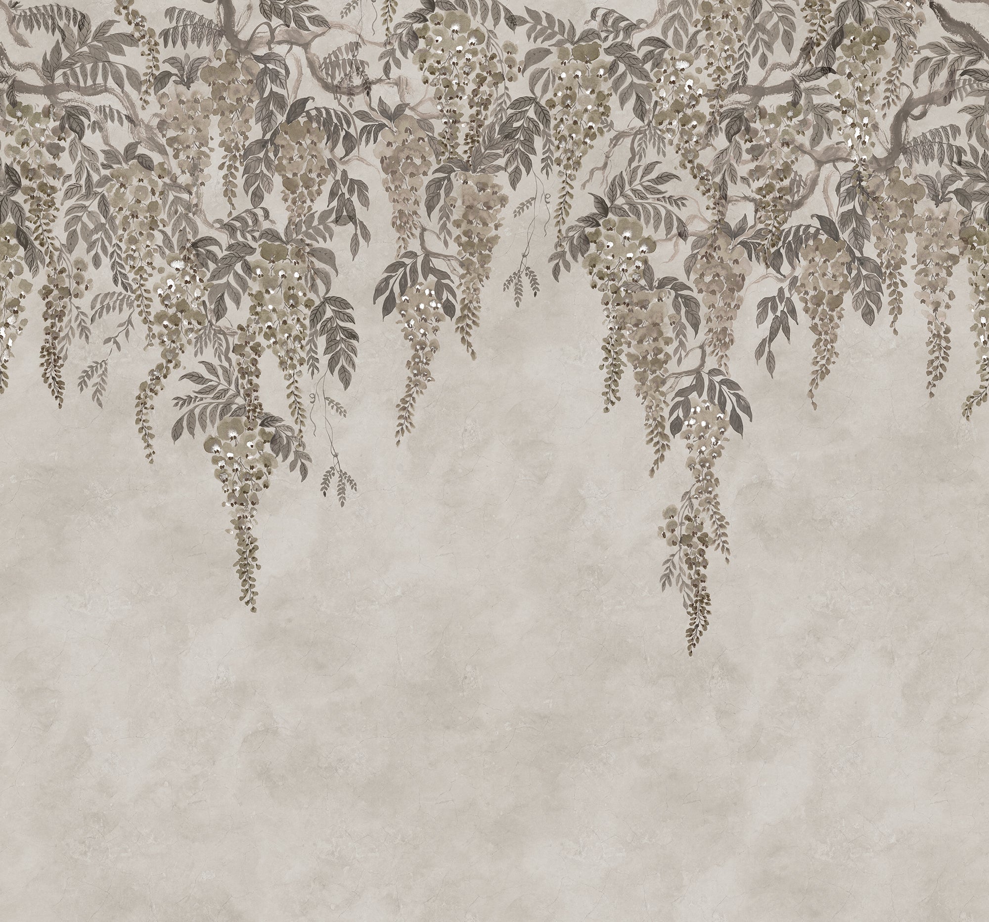 Whispers Wisteria wall mural by Rebel Walls in Grey, flat swatch