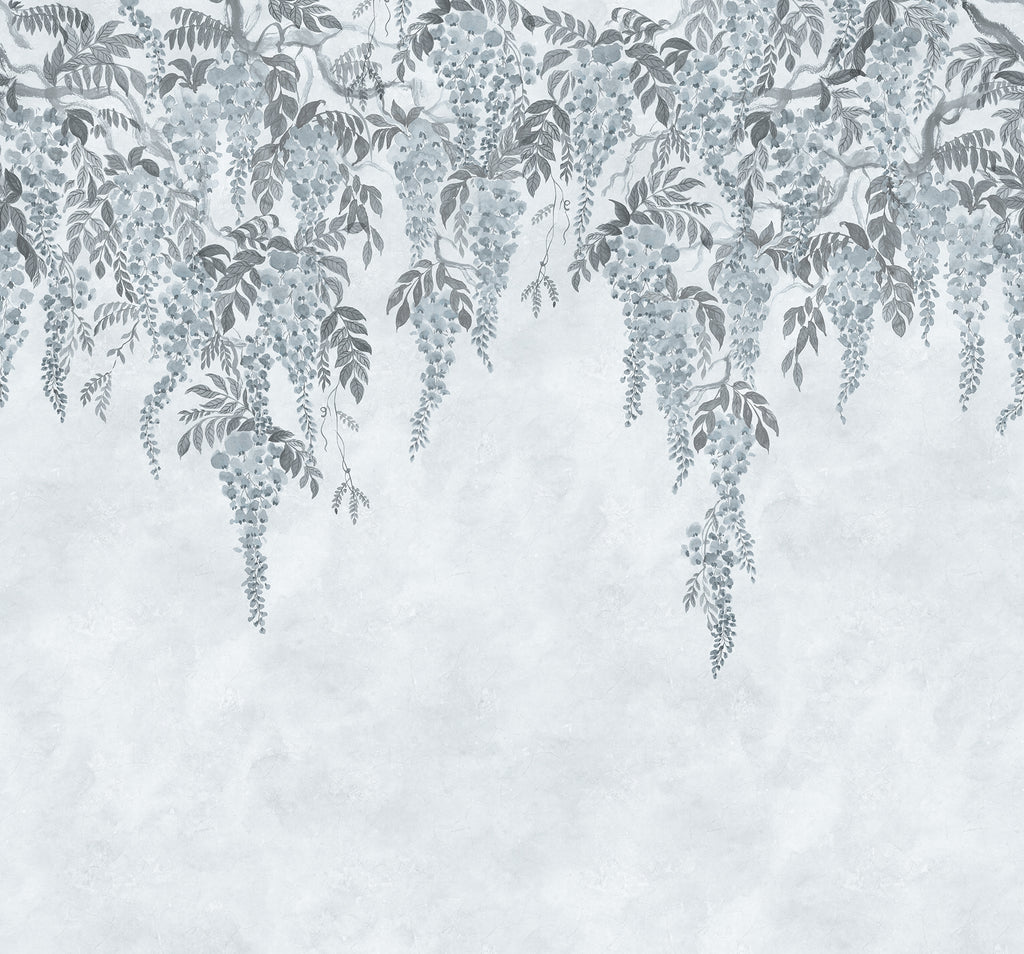 Whispers Wisteria wall mural by Rebel Walls in Blue, flat swatch