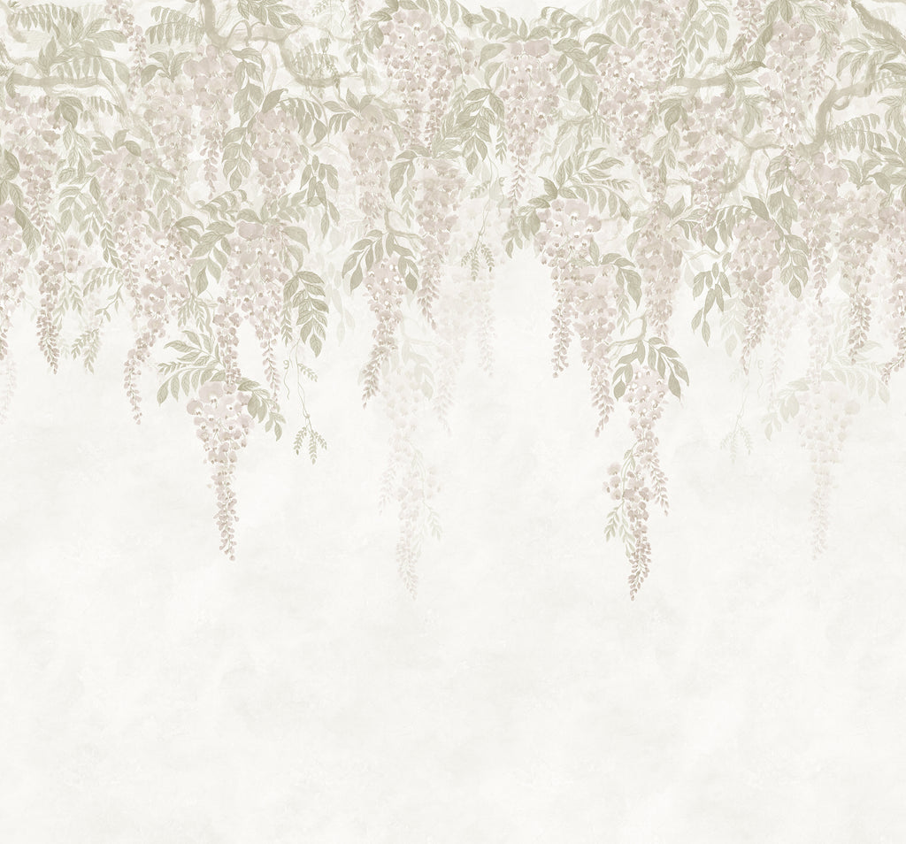 Whispers Wisteria wall mural by Rebel Walls in Beige, flat swatch