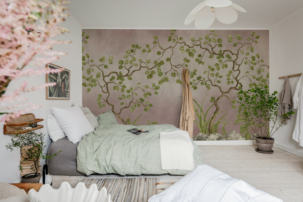 Forest of Dreams wall mural by Rebel Walls in Pink, styled room