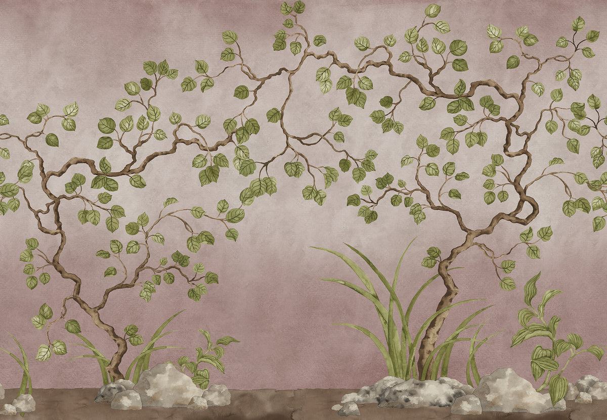 Forest of Dreams wall mural by Rebel Walls in Pink, flat swatch