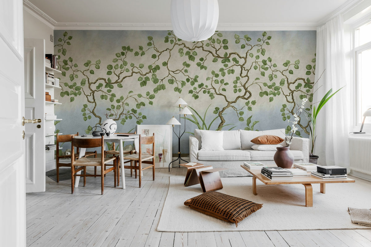 Forest of Dreams wall mural by Rebel Walls in Blue, styled room