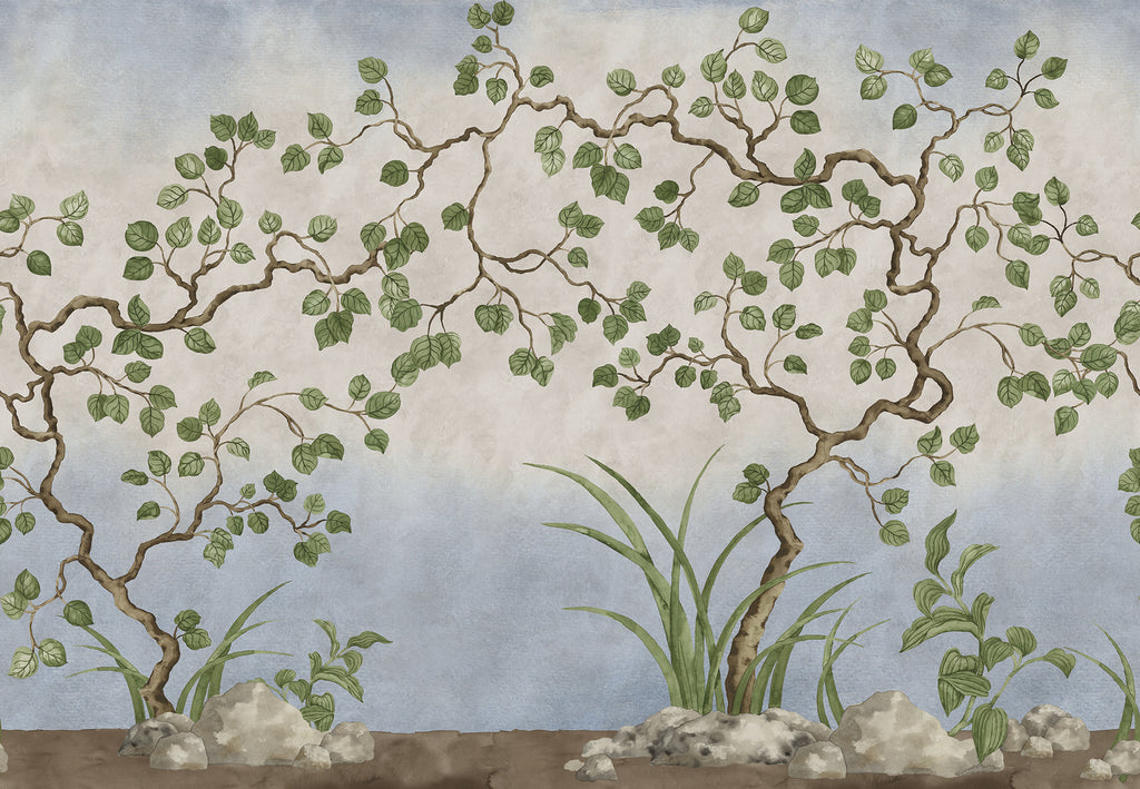 Forest of Dreams wall mural by Rebel Walls in Blue, flat swatch