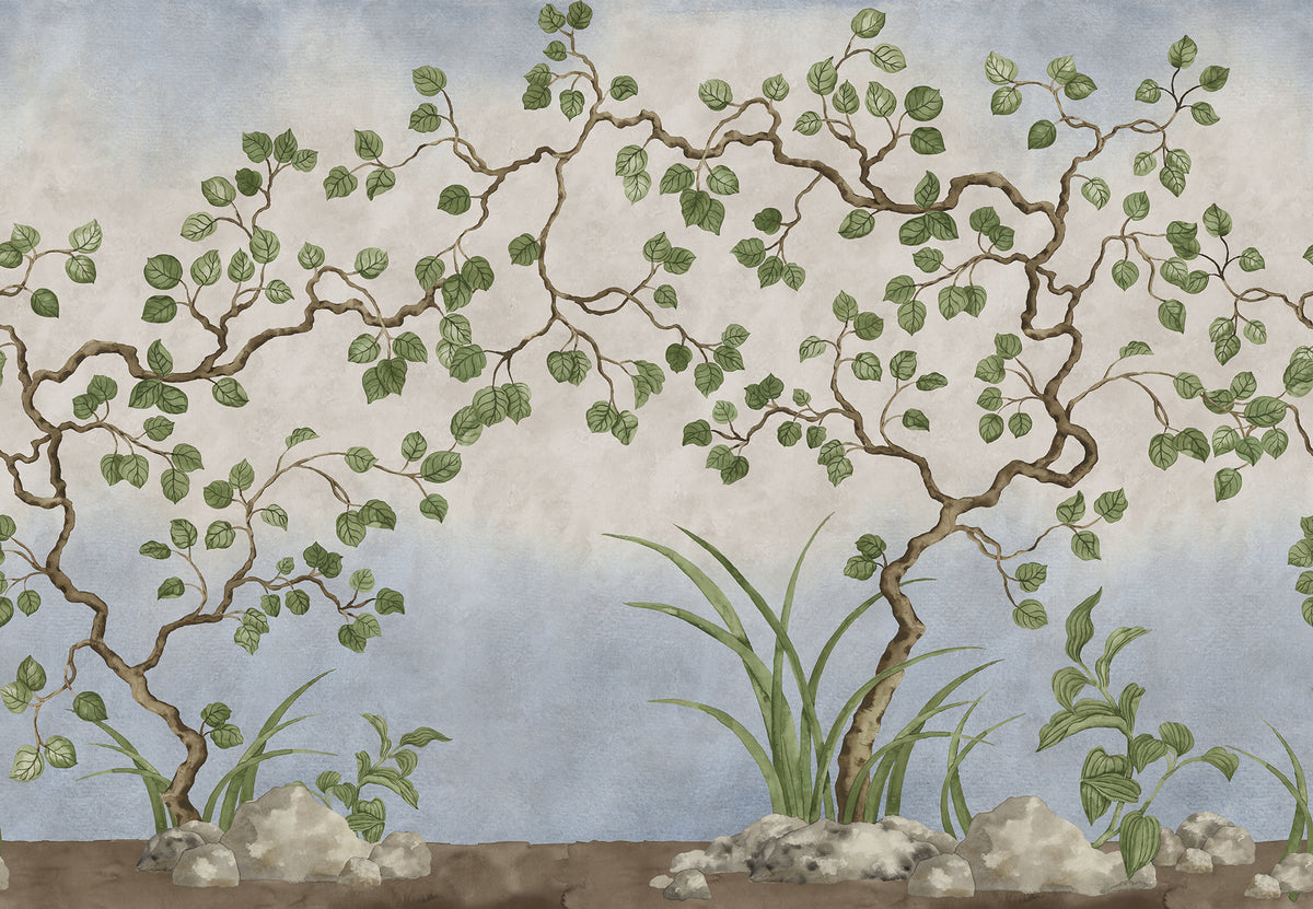 Forest of Dreams wall mural by Rebel Walls in Blue, flat swatch