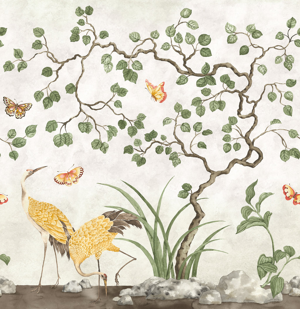 Where Cranes Dream wall mural by Rebel Walls in Beige, flat swatch