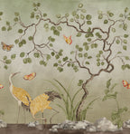 Where Cranes Dream wall mural by Rebel Walls in Green, flat swatch