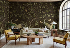 Where Cranes Dream wall mural by Rebel Walls in Black, styled room