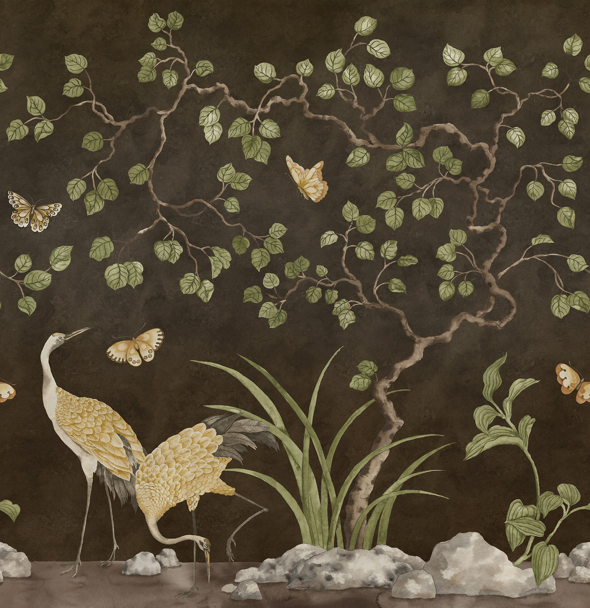 Where Cranes Dream wall mural by Rebel Walls in Black, flat swatch