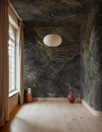 Opulence Storm wall mural by Rebel Walls in Black, styled room