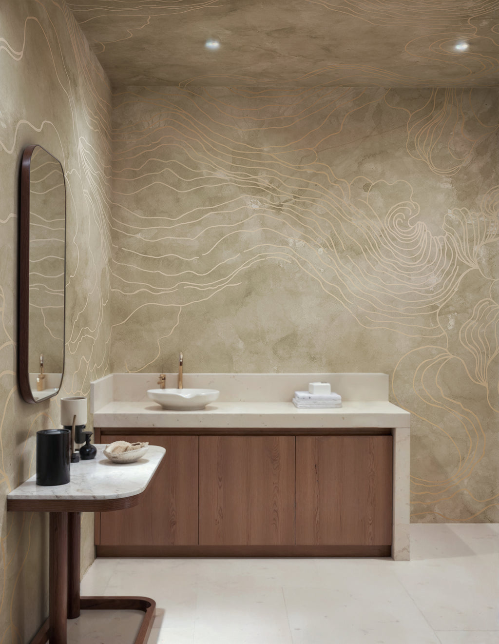 Opulence Storm wall mural by Rebel Walls in Beige, styled room