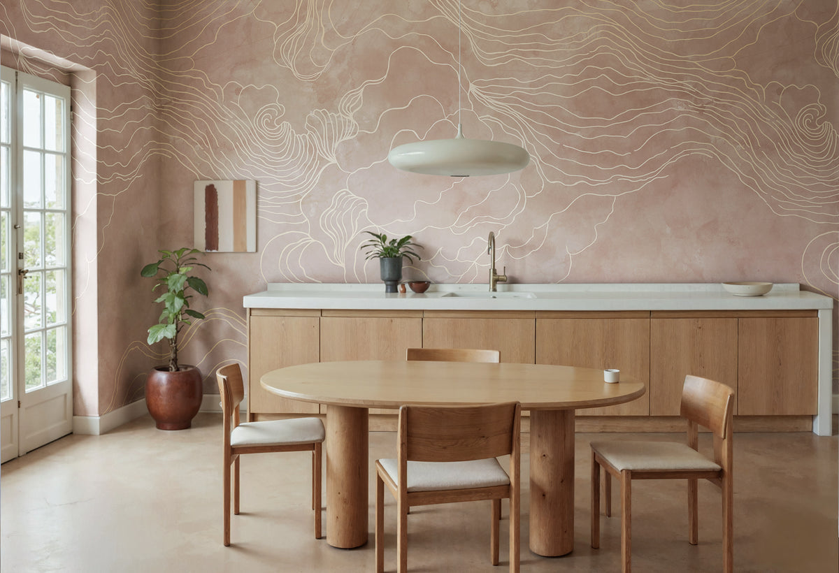 Opulence Storm wall mural by Rebel Walls in Pink, styled room