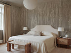 Whispers of Bamboo wall mural by Rebel Walls in Taupe, styled room