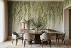 Whispers of Bamboo wall mural by Rebel Walls in Green, styled room