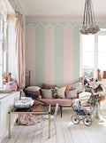Stripe Chateau wall mural by Rebel Walls in Pastel, styled room