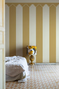 Stripe Chateau wall mural by Rebel Walls in Yellow, styled room
