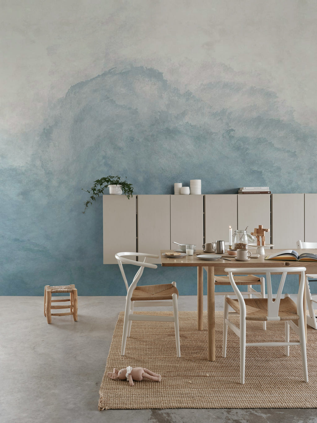 Abstract Watercolor wall mural by Rebel Walls in Blue, styled room