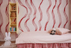 Ribbon Stripe wall mural by Rebel Walls in Red, styled room