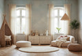 Vintage Clouds wall mural by Rebel Walls in Blue – Sky Blue, styled room