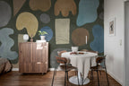Watercolor Shapes wall mural by Rebel Walls in Black – Dark, styled room