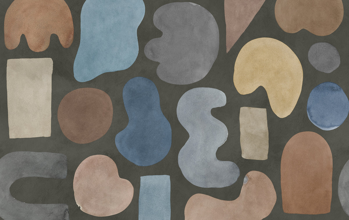 Watercolor Shapes wall mural by Rebel Walls in Black – Dark, flat swatch