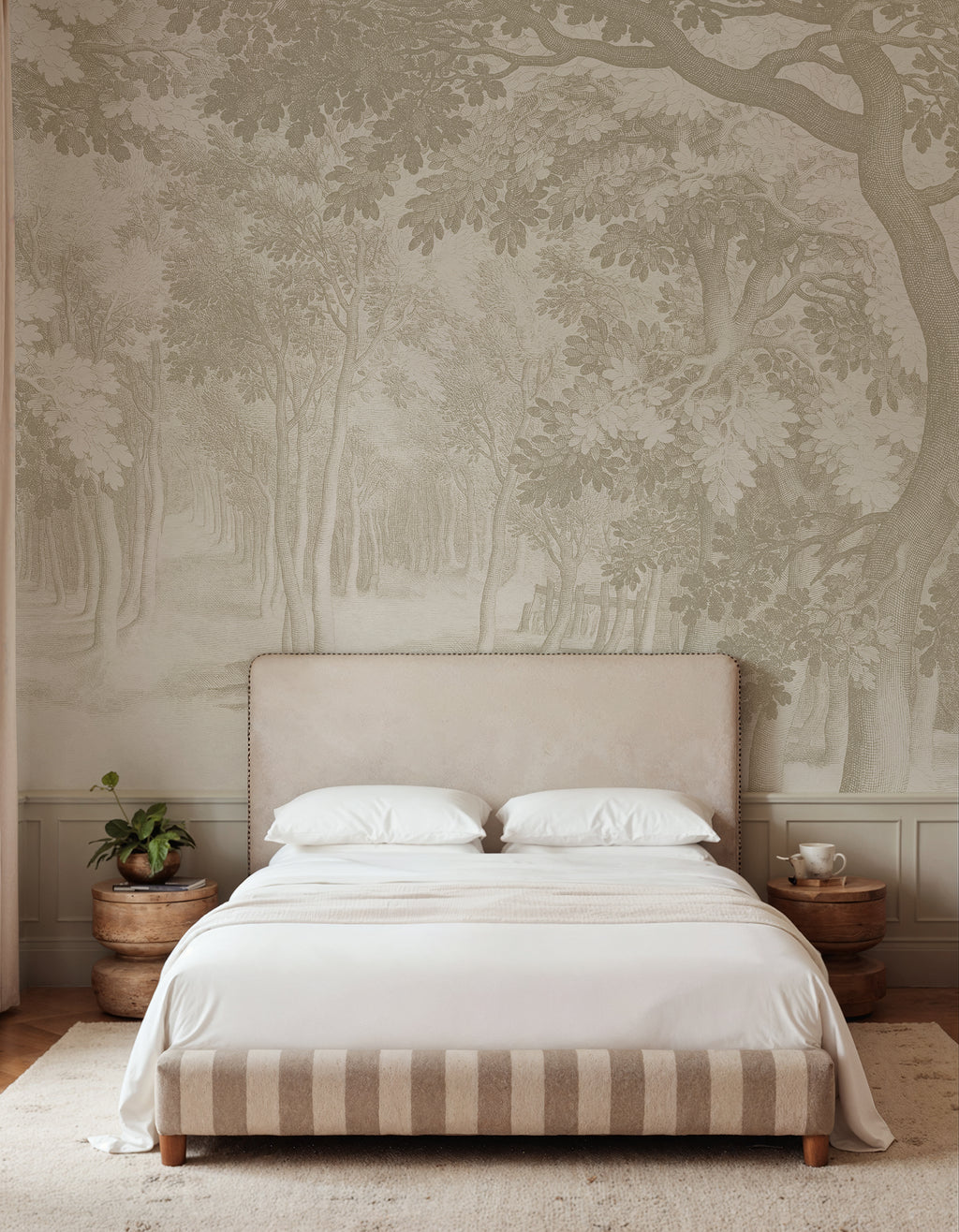 Forest Engraving wall mural by Rebel Walls in Beige, styled room
