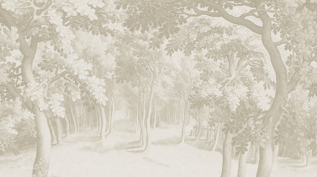 Forest Engraving wall mural by Rebel Walls in Beige, flat swatch