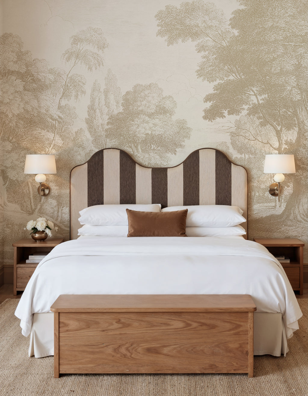 Etching Park wall mural by Rebel Walls in Beige, styled room
