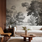 Etching Park wall mural by Rebel Walls in Black, styled room