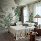 Etching Park wall mural by Rebel Walls in Green, styled room