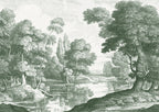 Etching Park wall mural by Rebel Walls in Green, flat swatch