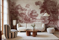 Etching Park wall mural by Rebel Walls in Red – Burgundy, styled room