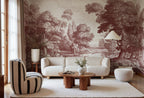 Etching Park wall mural by Rebel Walls in Red – Burgundy, styled room