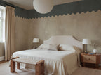 Wave Border wall mural by Rebel Walls in Blue – Misty Blue, styled room