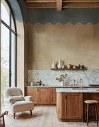Wave Border wall mural by Rebel Walls in Blue, styled room