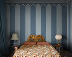 Stripe Chateau wall mural by Rebel Walls in Blue, styled room