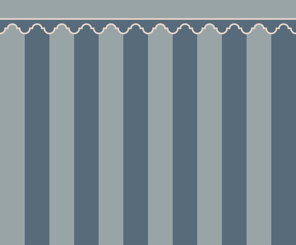 Stripe Chateau wall mural by Rebel Walls in Blue, flat swatch
