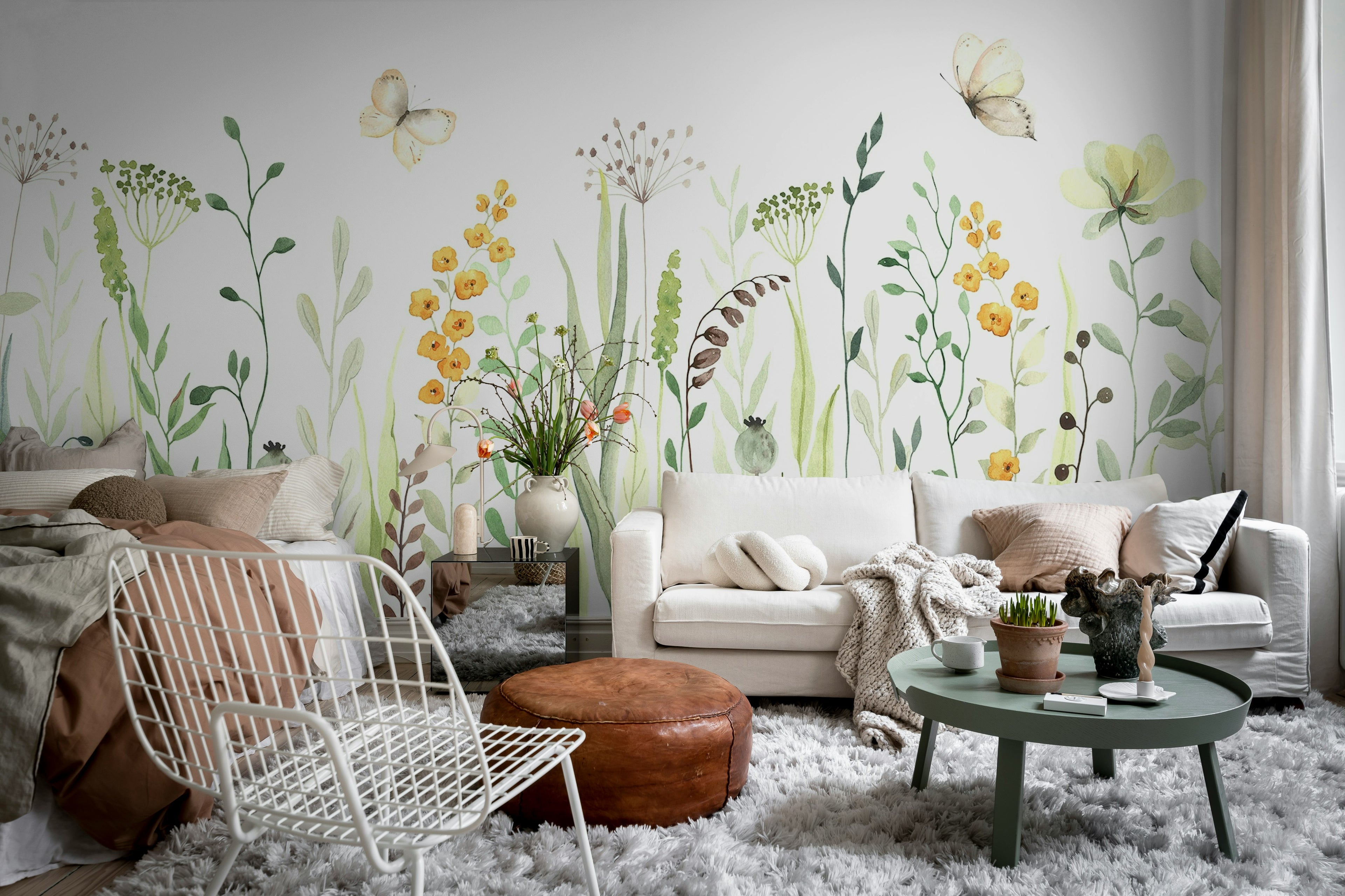 Butterfly Garden wall mural by Rebel Walls in Multicolour, styled room