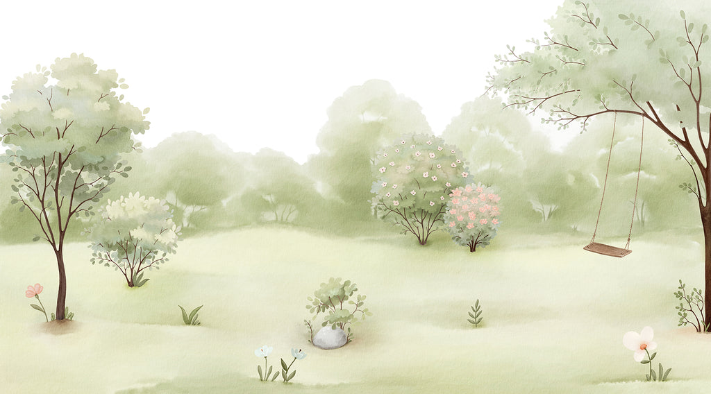 The Garden wall mural by Rebel Walls in Green, flat swatch