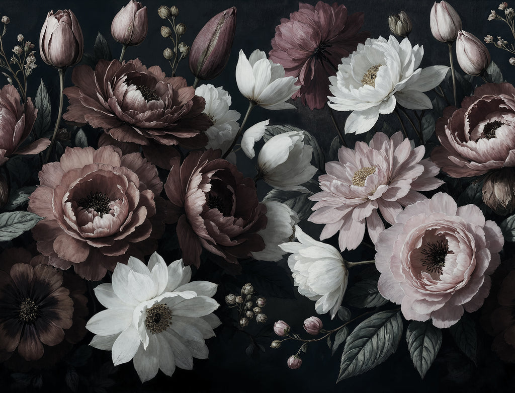 Bouquet in Bloom wall mural by Rebel Walls in Black, flat swatch