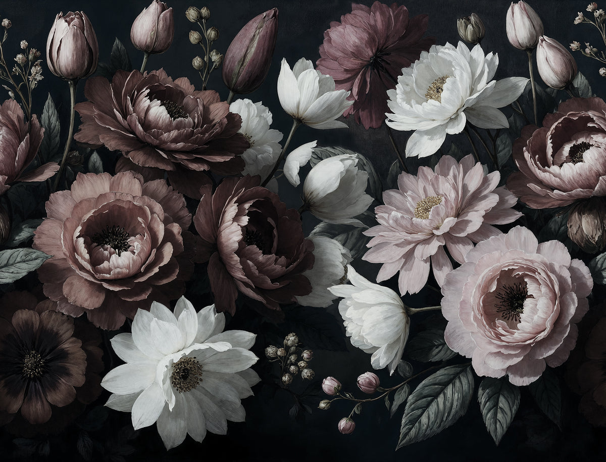 Bouquet in Bloom wall mural by Rebel Walls in Black, flat swatch