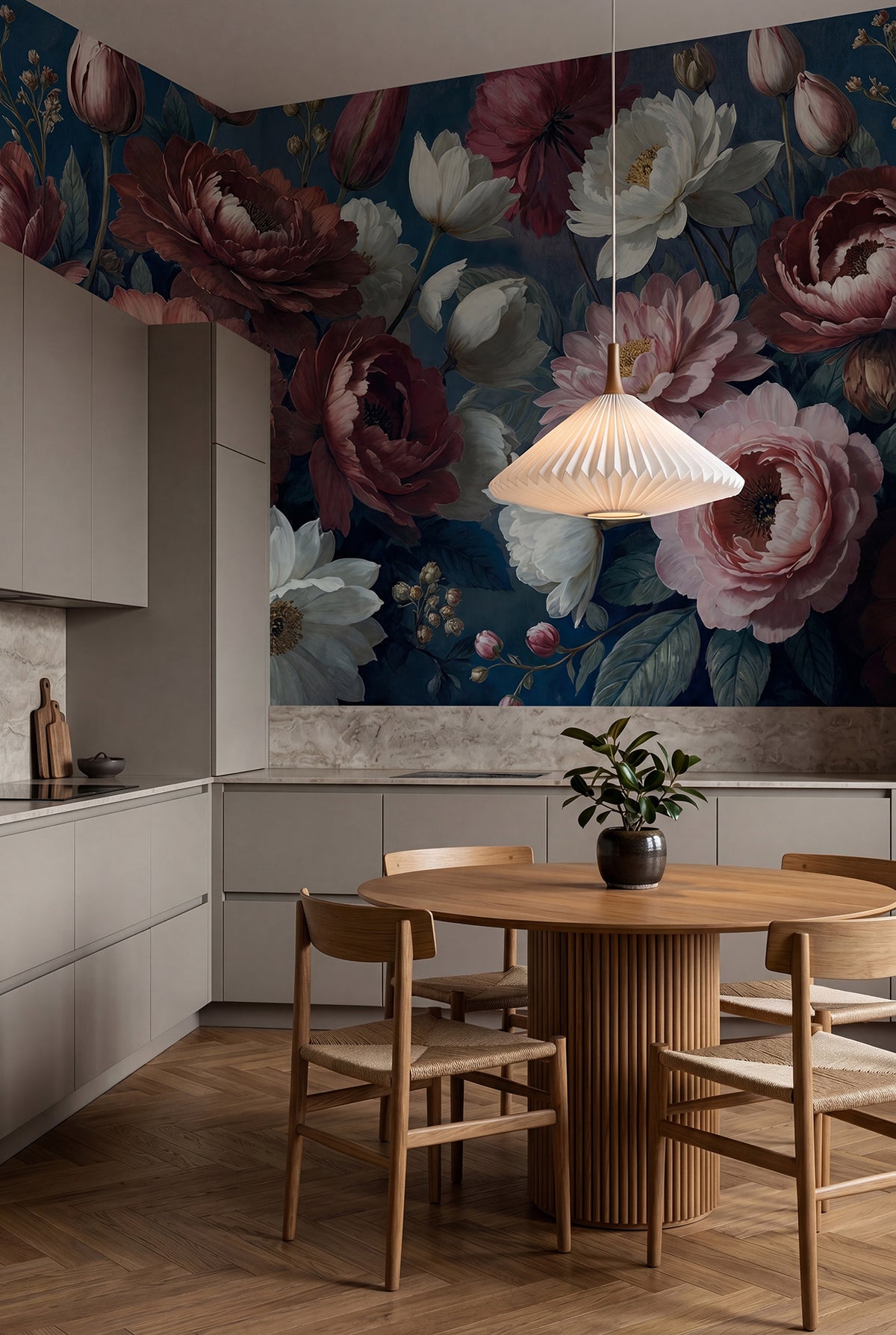 Bouquet in Bloom wall mural by Rebel Walls in Blue, styled room