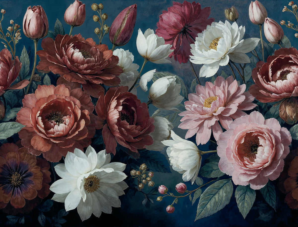 Bouquet in Bloom wall mural by Rebel Walls in Blue, flat swatch