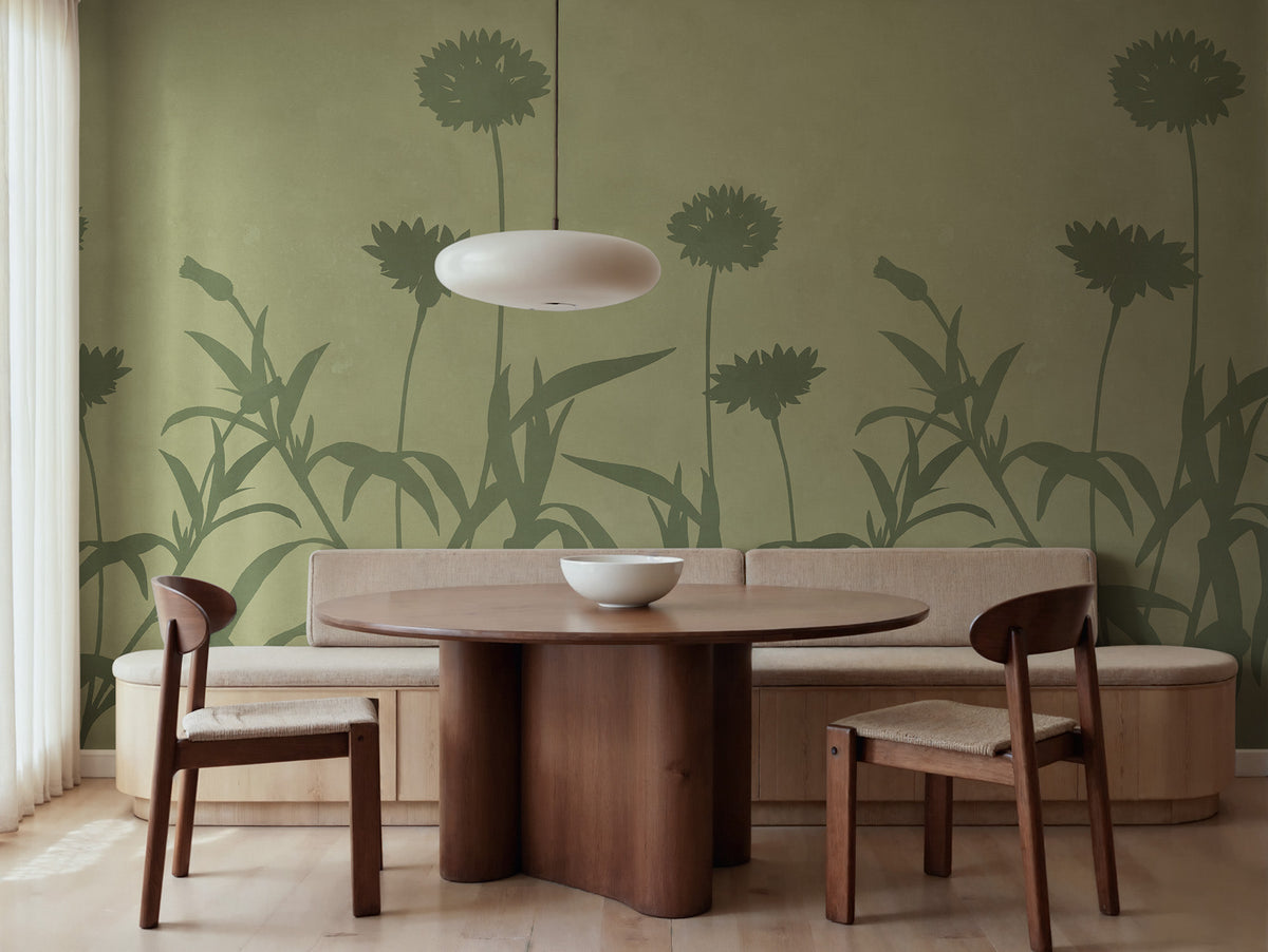 Floral Silhouette wall mural by Rebel Walls in Green, styled room