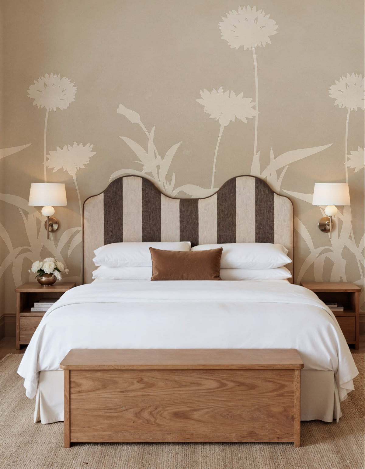 Floral Silhouette wall mural by Rebel Walls in Beige, styled room
